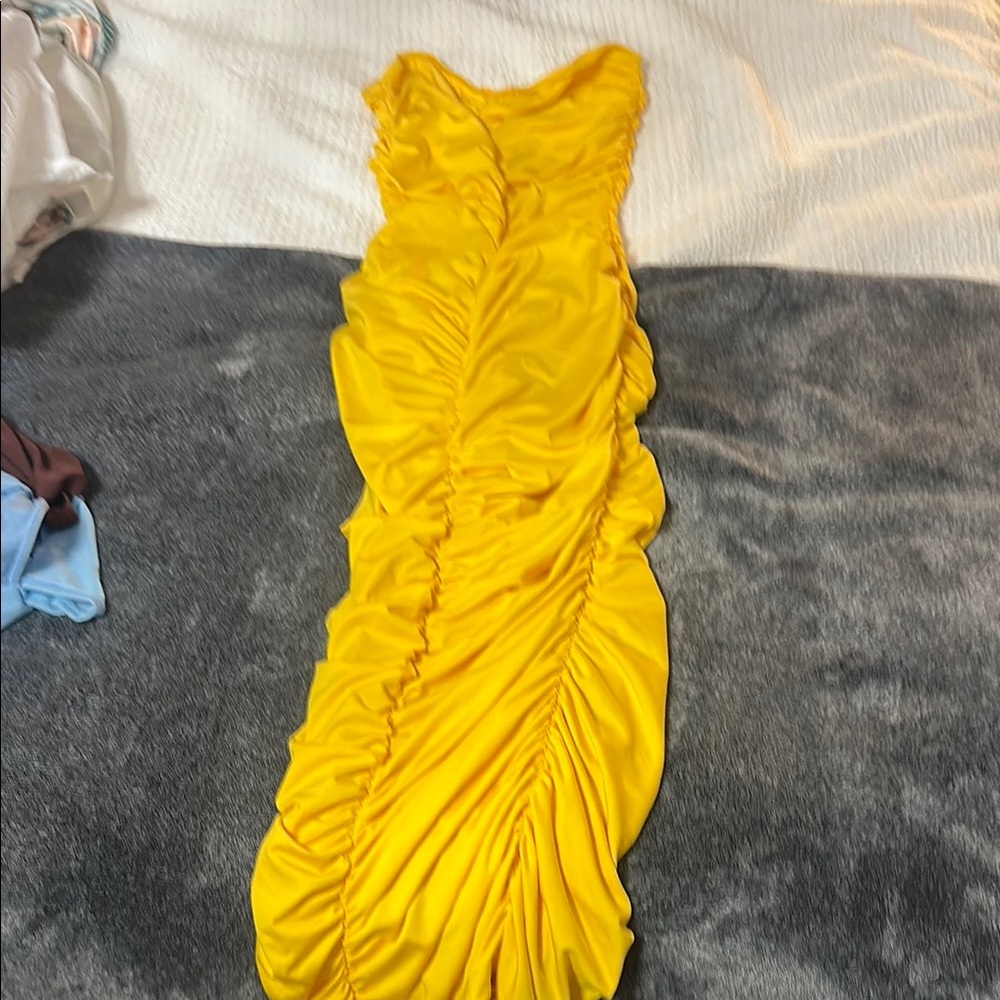 Elegant Yellow Ruched Dress